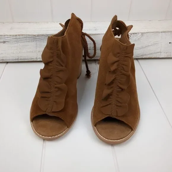 Tom's Suede Slingback Open Toe Block Wood Heel Sandals Boho Size 8 Women's NEW